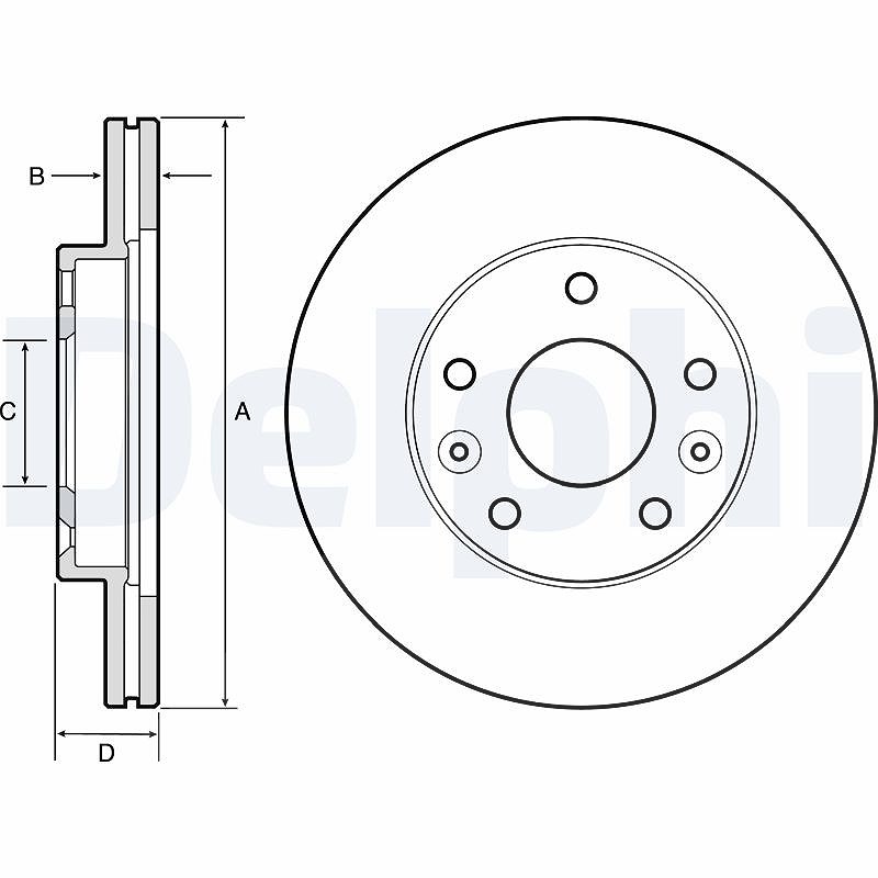 Delphi Bremsscheibe Vorderachse Belüftet [Hersteller-Nr. BG4455] für Renault, Nissan, Dacia