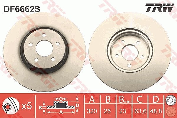 Trw 1x Bremsscheibe Vorderachse Belüftet [Hersteller-Nr. DF6662S] für Ford