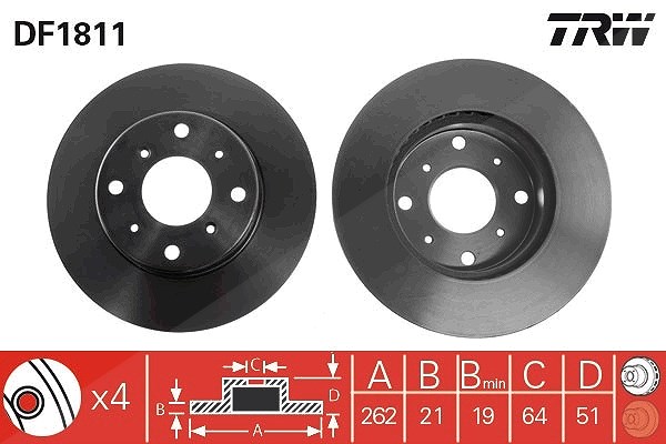 Trw Bremsscheibe [Hersteller-Nr. DF1811] für Rover, Honda, Mg