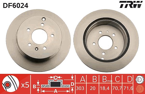 Trw Bremsscheibe [Hersteller-Nr. DF6024] für Opel, Chevrolet, Vauxhall, Pontiac