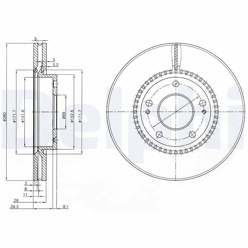Delphi Bremsscheibe [Hersteller-Nr. BG3861C] für Kia, Hyundai, Geely