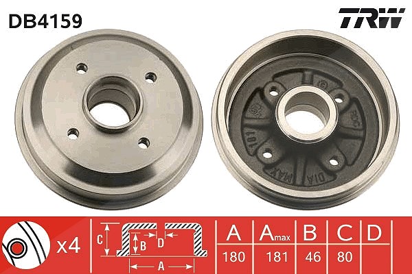 Trw Bremstrommel [Hersteller-Nr. DB4159] für Peugeot, Citroën, Mega