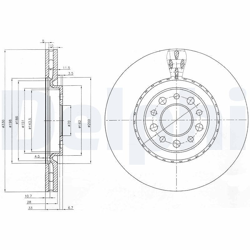 Delphi Bremsscheibe [Hersteller-Nr. BG3993] für Jeep, Alfa Romeo