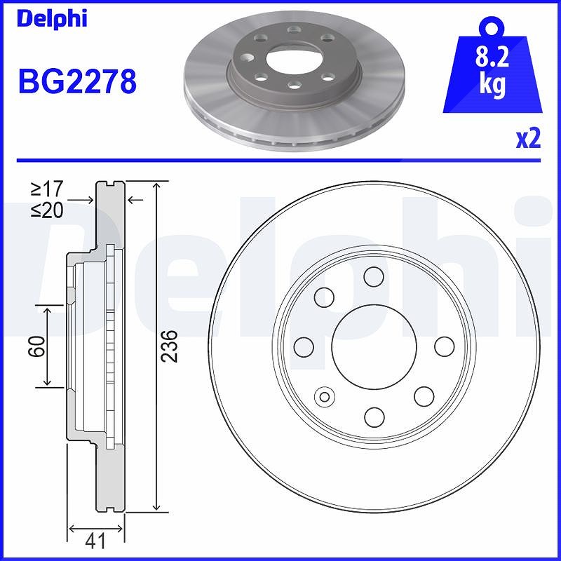 Delphi Bremsscheibe [Hersteller-Nr. BG2278] für Opel, Daewoo, Vauxhall, Bedford, Chevrolet