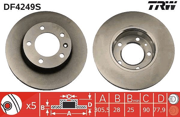 Trw 1x Bremsscheibe [Hersteller-Nr. DF4249S] für Nissan, Opel, Vauxhall, Renault