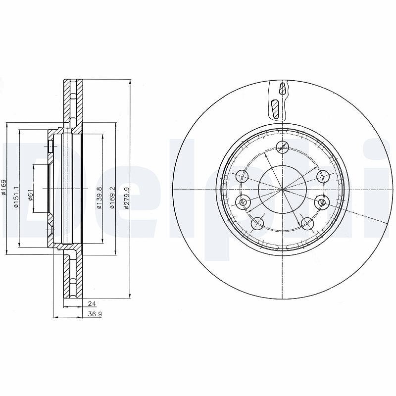 Delphi Bremsscheibe Vorderachse belüftet [Hersteller-Nr. BG4317C] für Renault, Nissan, Mercedes-Benz