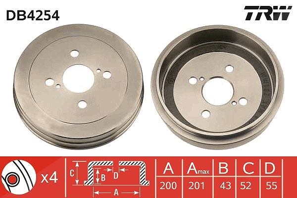 Trw Bremstrommel [Hersteller-Nr. DB4254] für Toyota