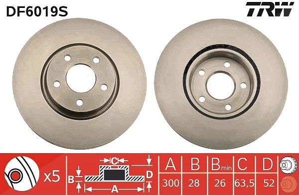 Trw 1x Bremsscheibe Vorderachse Belüftet [Hersteller-Nr. DF6019S] für Ford