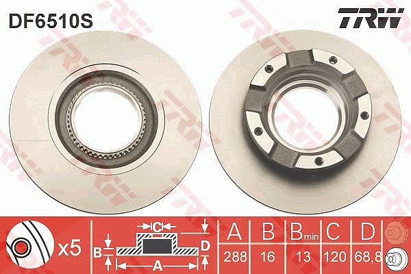 Trw 1x Bremsscheibe Hinterachse Voll [Hersteller-Nr. DF6510S] für Ford