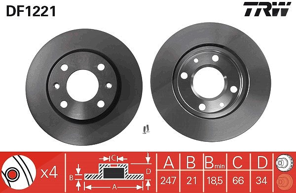 Trw Bremsscheibe [Hersteller-Nr. DF1221] für Peugeot, Lifan, Citroën, Mega