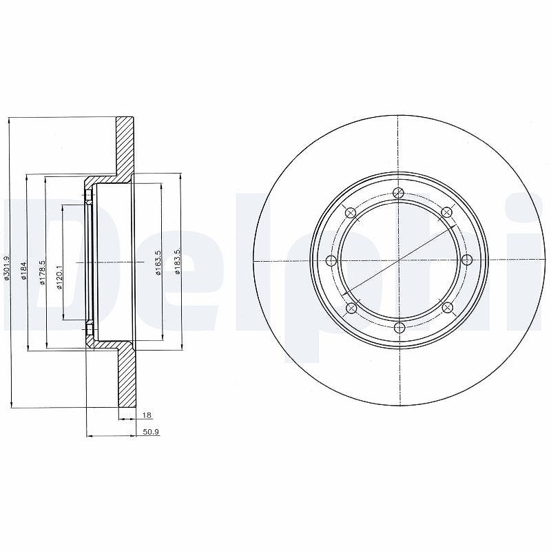Delphi Bremsscheibe Hinterachse Voll [Hersteller-Nr. BG4344] für Vauxhall, Opel, Renault, Nissan