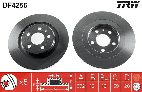 Trw Bremsscheibe Hinterachse Voll [Hersteller-Nr. DF4256] für Citroën, Fiat, Peugeot, Lancia
