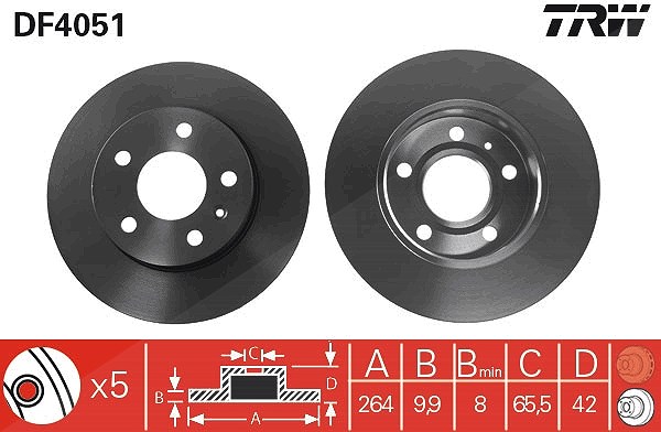 Trw Bremsscheibe Hinterachse Voll [Hersteller-Nr. DF4051] für Vauxhall, Opel