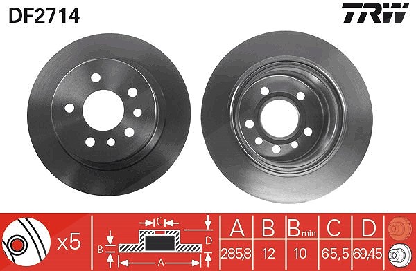 Trw Bremsscheibe Hinterachse Voll [Hersteller-Nr. DF2714] für Opel, Vauxhall