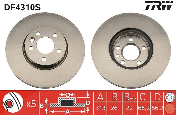 Trw 1x Bremsscheibe [Hersteller-Nr. DF4310S] für VW, Seat, Ford