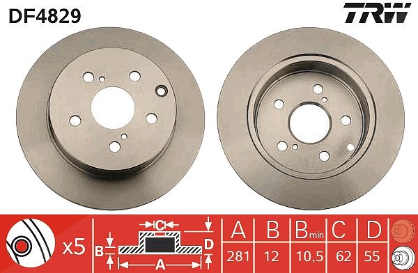 Trw Bremsscheibe [Hersteller-Nr. DF4829] für Toyota