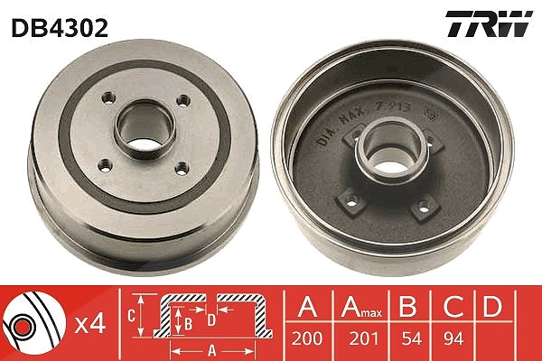 Trw 1x Bremstrommel Hinterachse ohne Radlager [Hersteller-Nr. DB4302] für Vauxhall, Opel