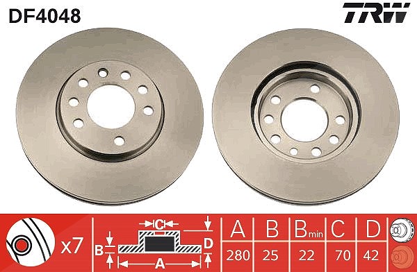 Trw Bremsscheibe Vorderachse Belüftet [Hersteller-Nr. DF4048] für Chevrolet, Vauxhall, Opel