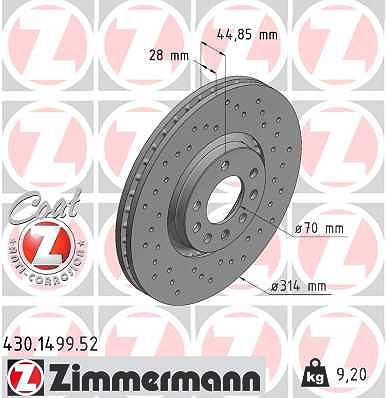 Zimmermann Bremsscheibe [Hersteller-Nr. 430.1499.52] für Saab, Cadillac, Vauxhall, Opel