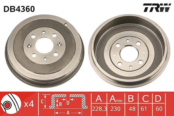 Trw Bremstrommel [Hersteller-Nr. DB4360] für Opel, Vauxhall, Fiat