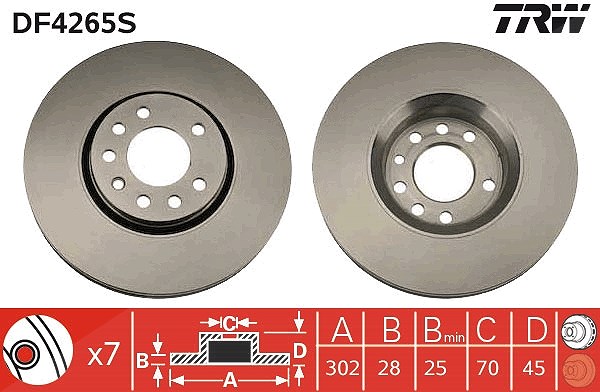 Trw 1x Bremsscheibe Vorderachse Belüftet [Hersteller-Nr. DF4265S] für Saab, Chevrolet, Opel, Cadillac, Vauxhall
