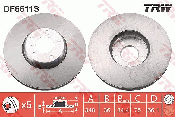 Trw 1x Bremsscheibe [Hersteller-Nr. DF6611S] für BMW