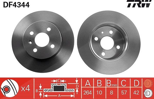 Trw 1x Bremsscheibe Hinterachse Voll [Hersteller-Nr. DF4344] für Vauxhall, Opel