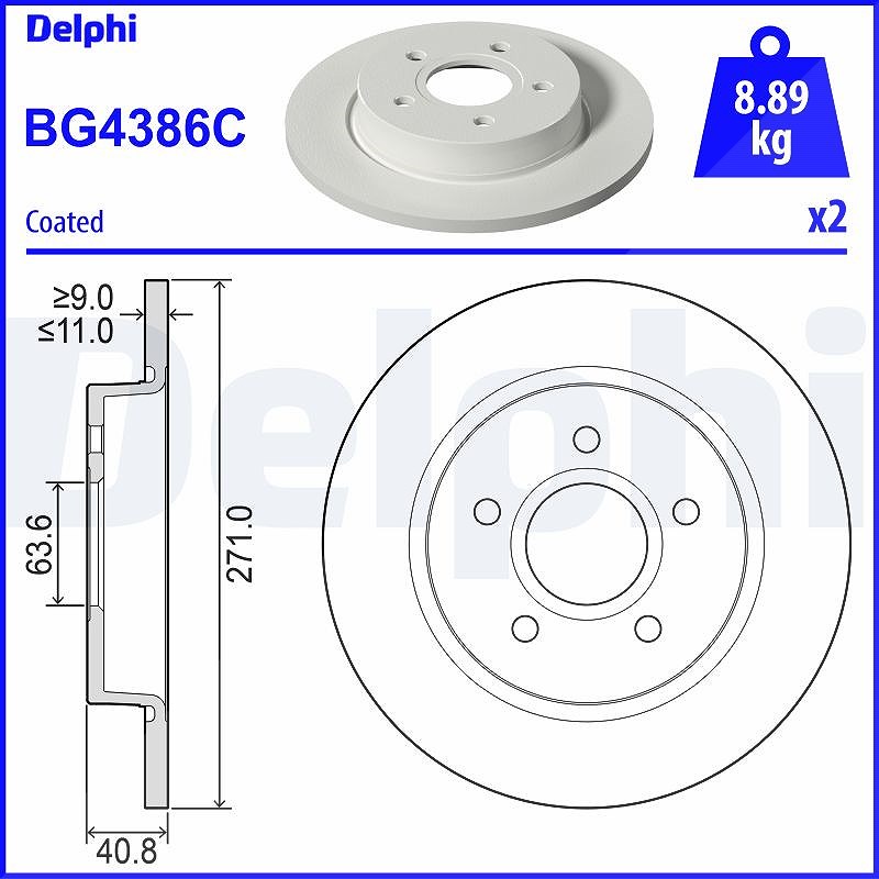 Delphi Bremsscheibe Hinterachse Voll [Hersteller-Nr. BG4386C] für Ford