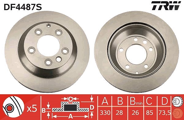 Trw 1x Bremsscheibe Hinterachse Belüftet [Hersteller-Nr. DF4487S] für Audi, VW, Porsche