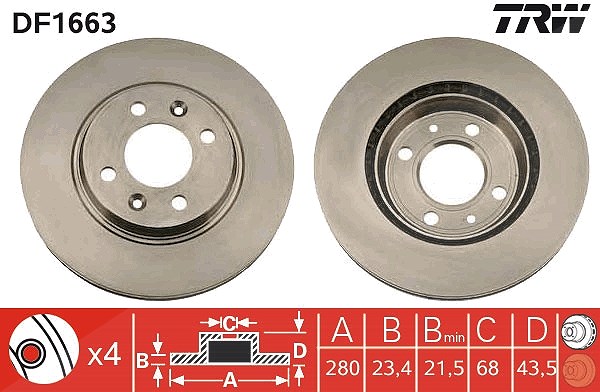 Trw Bremsscheibe [Hersteller-Nr. DF1663] für Saab