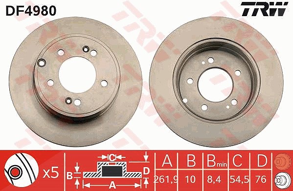 Trw Bremsscheibe Hinterachse Voll [Hersteller-Nr. DF4980] für Hyundai, Kia