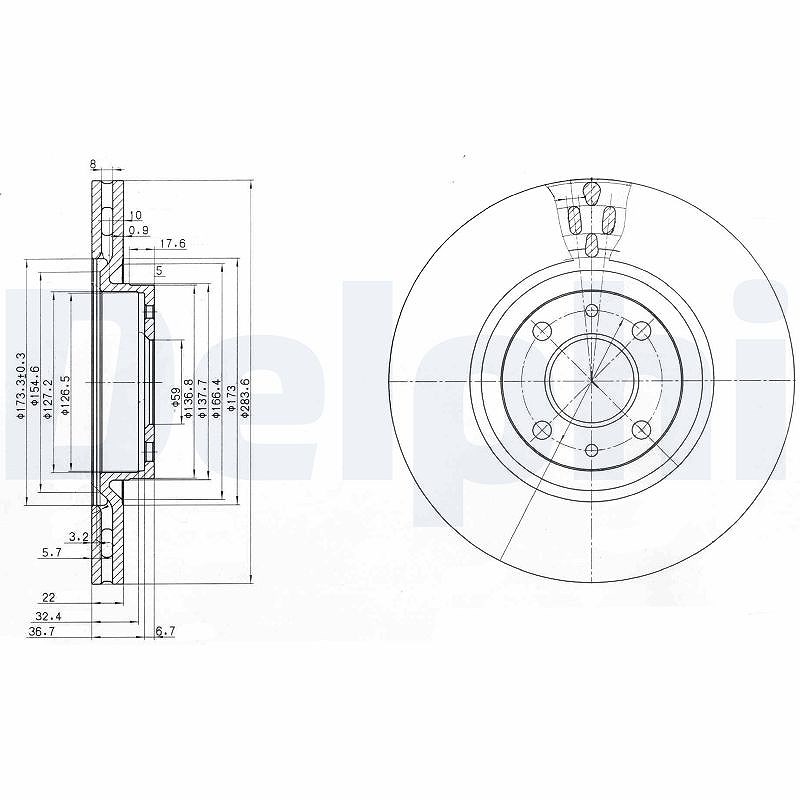 Delphi Bremsscheibe [Hersteller-Nr. BG2407] für Fiat, Alfa Romeo, Nissan, Abarth, Lancia