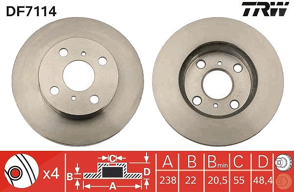 Trw Bremsscheibe [Hersteller-Nr. DF7114] für Toyota