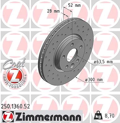 Zimmermann Bremsscheibe Vorderachse Belüftet [Hersteller-Nr. 250.1360.52] für Ford, Volvo, Land Rover