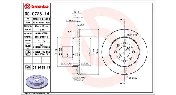 Magneti Marelli Bremsscheibe [Hersteller-Nr. 360406074000] für Subaru, Opel, Vauxhall, Suzuki