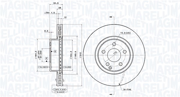 Magneti Marelli Bremsscheibe [Hersteller-Nr. 360406008001] für Mercedes-Benz