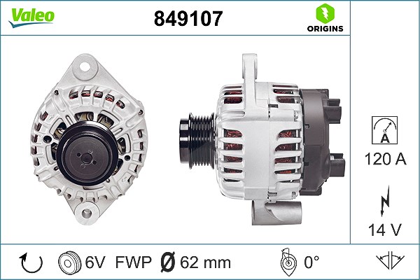 Valeo Generator [Hersteller-Nr. 849107] für Lancia, Fiat, Alfa Romeo, Vauxhall, Opel