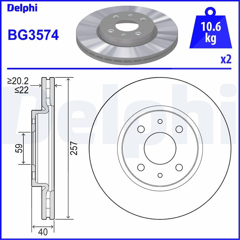 Delphi Bremsscheibe [Hersteller-Nr. BG3574] für Alfa Romeo, Citroën, Peugeot, Fiat, Lancia, Chrysler