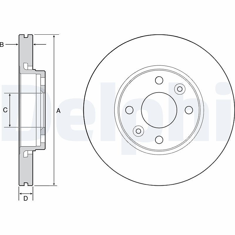 Delphi Bremsscheibe Vorderachse Belüftet [Hersteller-Nr. BG4459C] für Dacia, Smart, Lada, Mercedes-Benz, Citroën, Nissan, Renault