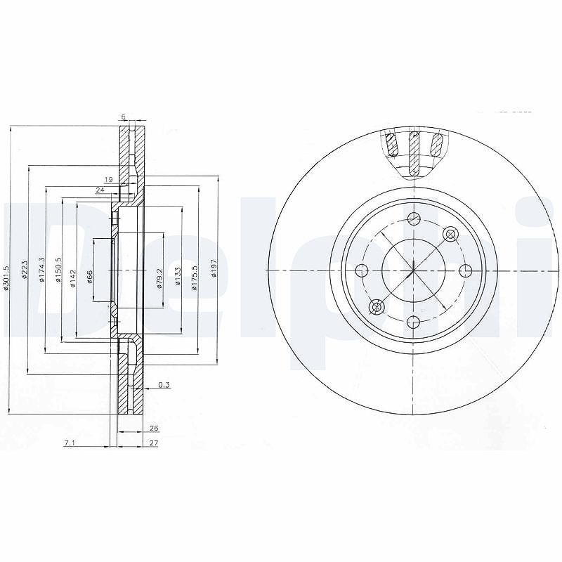 Delphi Bremsscheibe [Hersteller-Nr. BG4002] für Alfa Romeo, Peugeot, Opel, Citroën, Jeep, Ds, Fiat, Vauxhall, Ds (capsa)