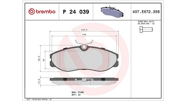 Magneti Marelli Bremsbelagsatz, Scheibenbremse [Hersteller-Nr. 363700424039] für Nissan, Ford, Ldv