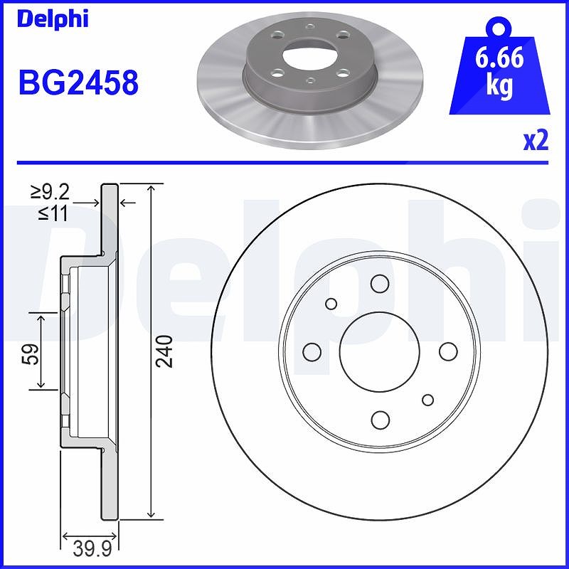 Delphi Bremsscheibe [Hersteller-Nr. BG2458] für Ford, Lancia, Yugo, Fiat, Abarth, Alfa Romeo