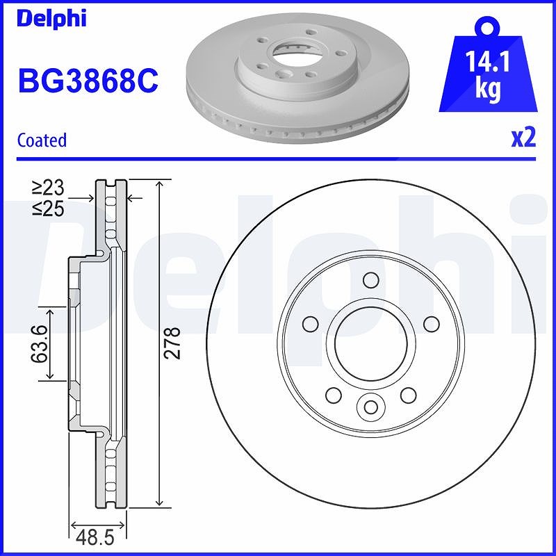 Delphi Bremsscheibe Vorderachse Belüftet [Hersteller-Nr. BG3868C] für Ford, Volvo