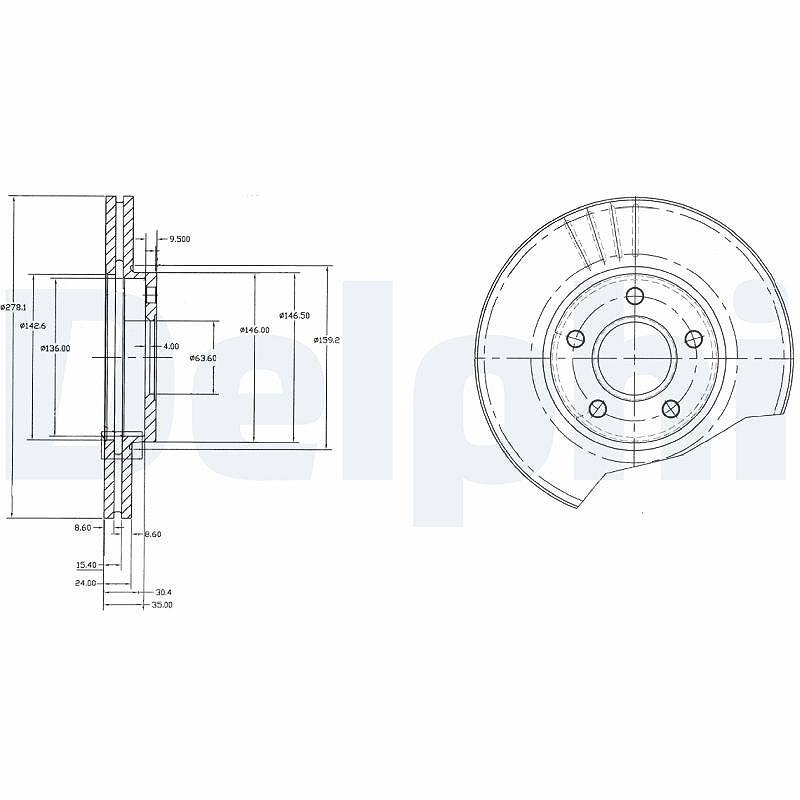 Delphi Bremsscheibe [Hersteller-Nr. BG3826] für Ford