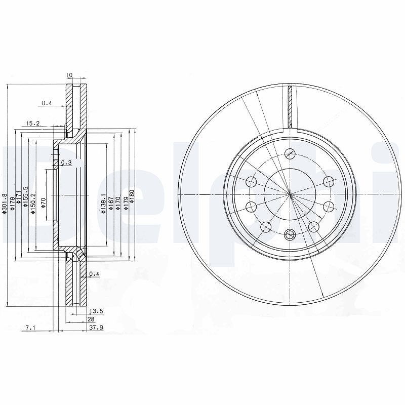 Delphi Bremsscheibe [Hersteller-Nr. BG3772C] für Opel, Saab, Vauxhall