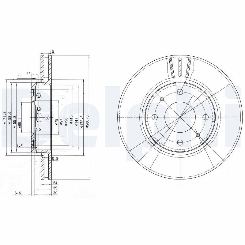 Delphi Bremsscheibe [Hersteller-Nr. BG3501C] für Volvo, Mitsubishi