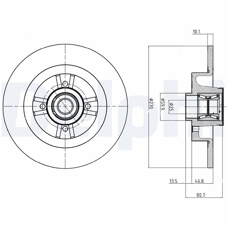 Delphi Bremsscheibe hinten+ABS-RING+Radlager [Hersteller-Nr. BG9032RS] für Renault