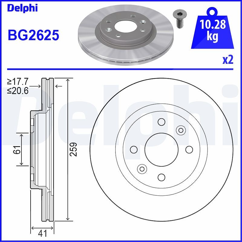 Delphi Bremsscheibe [Hersteller-Nr. BG2625] für Nissan, Dacia, Renault