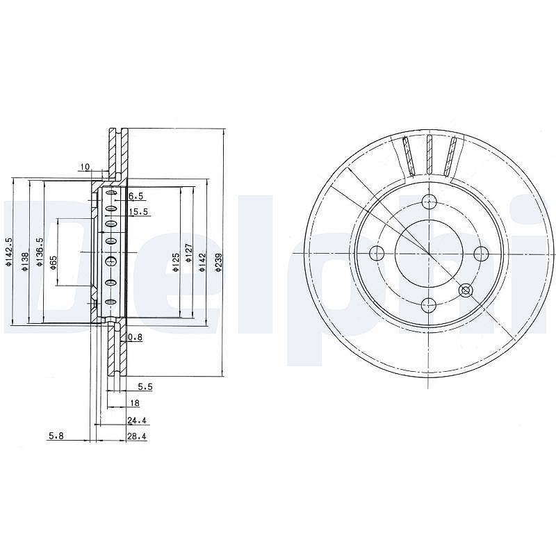 Delphi Bremsscheibe Vorderachse Belüftet [Hersteller-Nr. BG2982] für VW, Seat