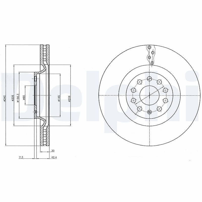 Delphi Bremsscheibe [Hersteller-Nr. BG9109C] für VW, Audi, Cupra, Skoda, Seat